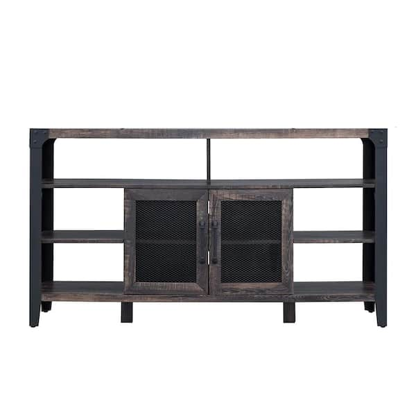 OKD Dark Rustic Oak Industrial TV Stand Fits TV's up to 65 in.