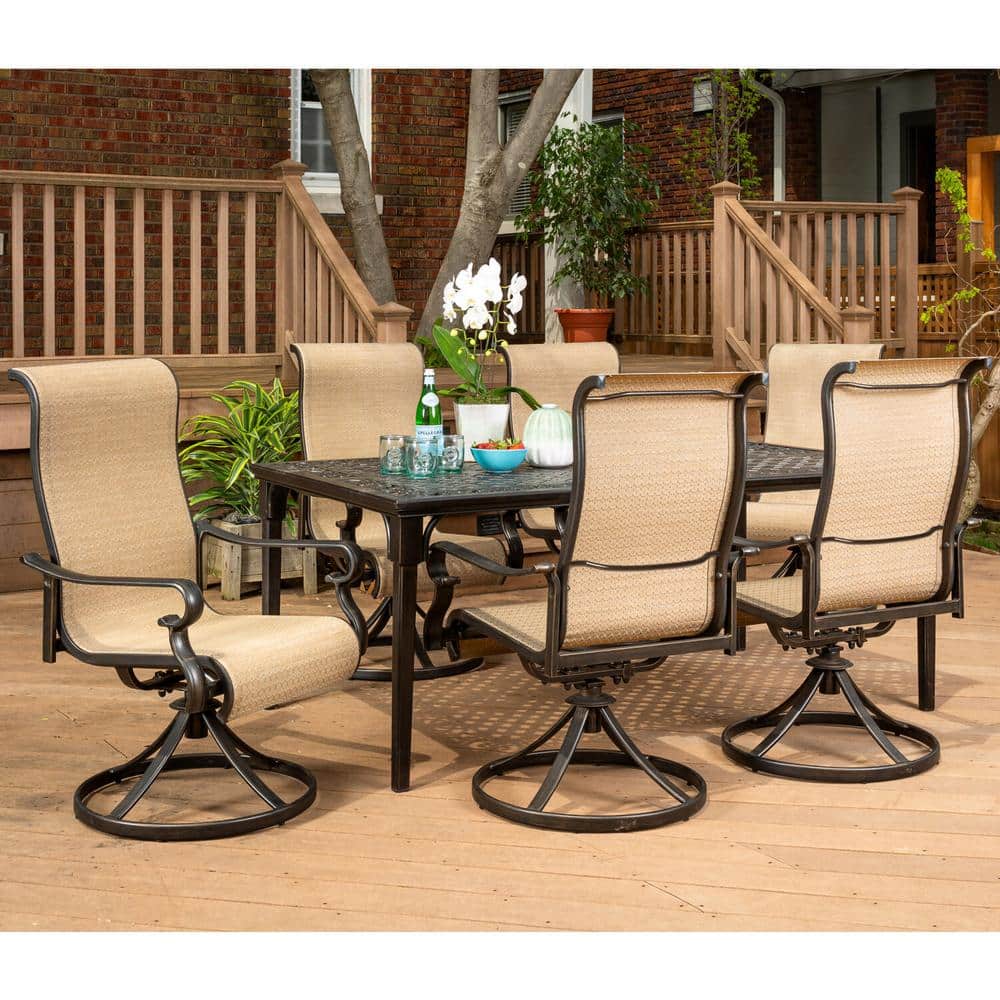 Brigantine 7-Piece Tan Aluminum Patio Dining Set with Swivel Chairs