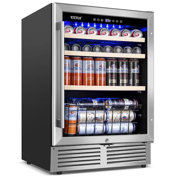 23.4 in. Single Zone Beverage Refrigerator in Silver 225-Cans Built-in Beverage Cooler Adjustable Storage Space