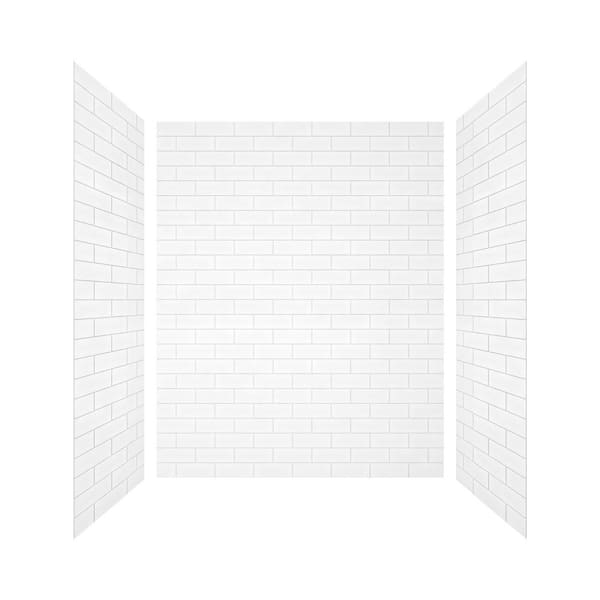 60 in. W x 75 in. H 3-Piece Glue Up Solid Surface Alcove Shower Wall Surround in White Small Tiles