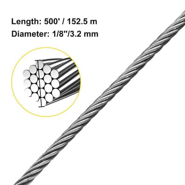 VEVOR 500 ft. x 1/8 in. T316 Stainless Steel Wire Rope 2100 lbs