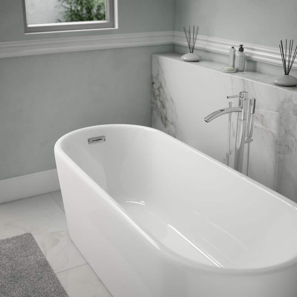 Ursula 67" White Acrylic Freestanding Soaking Bathtub with Chrome Faucet