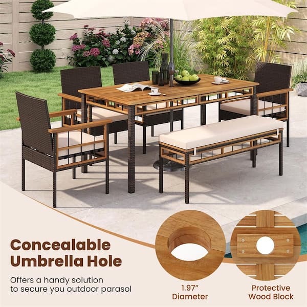 Costway 63 in. Outdoor Dining Table with Acacia Wood Slatted