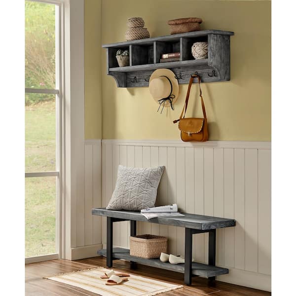 Alaterre Furniture Pomona 48 in. Metal and Reclaimed Wood Entryway Coat Hook  with Storage Cubbies, Slate Gray AMBA24SG - The Home Depot