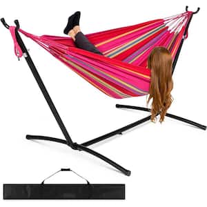 9 ft. 2-Person Double Hammock with Stand Set with Patio with Carrying Bag, Outdoor Brazilian-Style (Paradise）