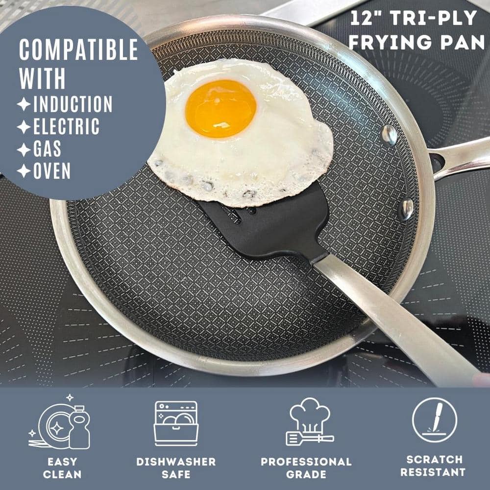 Tri-Ply Stainless Steel Nonstick 12" Frying Pan with Lid