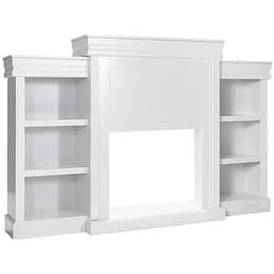 70 in. White Fireplace TV Stand Modern Media Entertainment Center Bookcase Fits TV's up to 40 in.