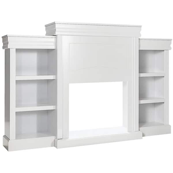 Costway 70 in. White Fireplace TV Stand Modern Media Entertainment Center Bookcase Fits TV's up to 40 in.