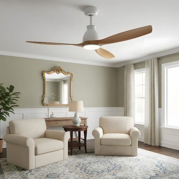 52 in. LED Indoor White Ceiling Fan with Light Kit, DC Motor, Timer Function