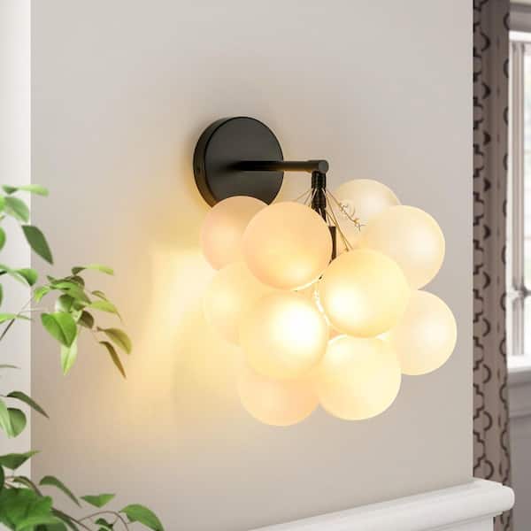 Darren 11.81 in. W 1-Light Contemporary Glam Black Grape Bunch Style Frosted Glass Wall Sconce