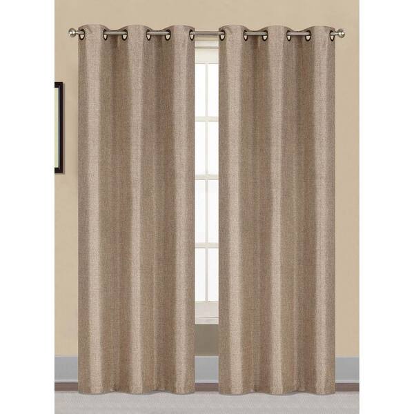 Window Elements Semi-Opaque Willow Textured Woven 96 in. L Grommet Curtain Panel Pair, Natural (Set of 2)