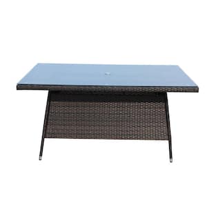 Rectangular Aluminum Outdoor Dining Table with Tempered Glass in Brown