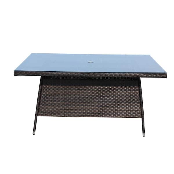 Boosicavelly Rectangular Aluminum Outdoor Dining Table with Tempered Glass in Brown