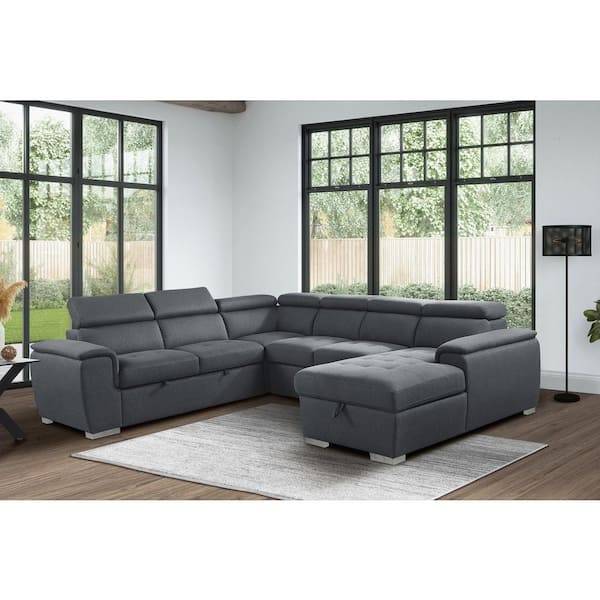 Chenille Upholstery Sectional Sofa, Leather Sectional Couch With Pull Out Bed