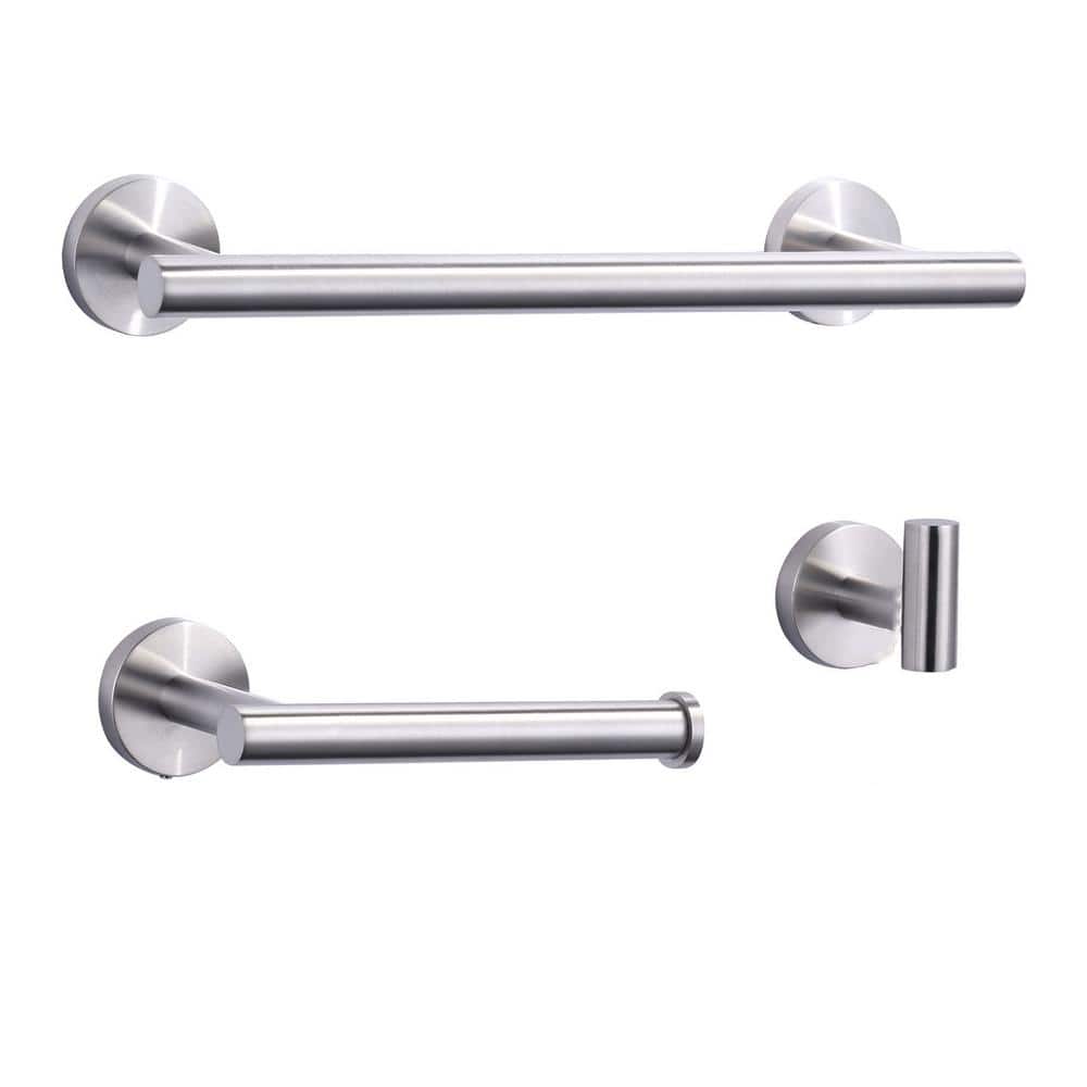 Brushed Nickel 3-Piece Stainless Steel Bathroom Hardware Set