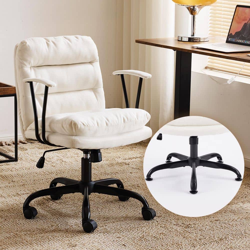 Polyester Fabric Adjustable Height Swivel Task Chair in White with Non-Adjustable Arms