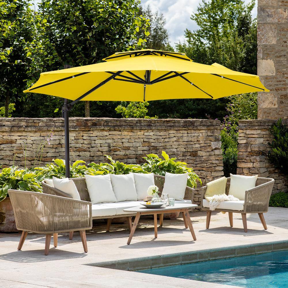 10 ft. Round Patio Cantilever Umbrella With Cover in Yellow