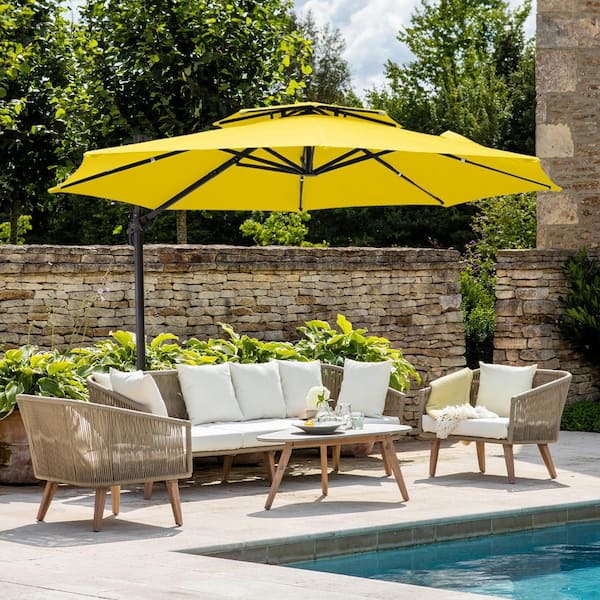 JEAREY 10 ft. Round Patio Cantilever Umbrella With Cover in Yellow