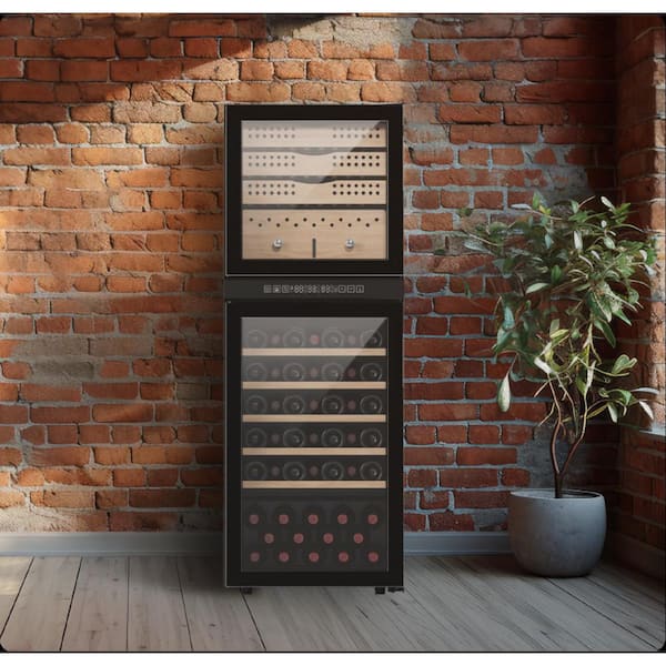 HAVANA VINO Havana Vino Dual Zone Wine Cellar Cooling Unit in Black Stainless Steel with Cigar Humidor