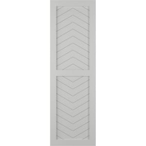 12 in. x 31 in. PVC True Fit Two Panel Chevron Modern Style Fixed Mount Flat Panel Shutters Pair in Hailstorm Gray
