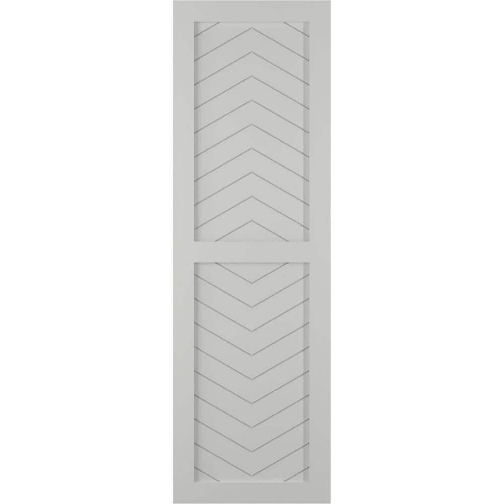 18 in. x 54 in. PVC True Fit Two Panel Chevron Modern Style Fixed Mount Flat Panel Shutters Pair in Hailstorm Gray price history on PriceWatchPro
