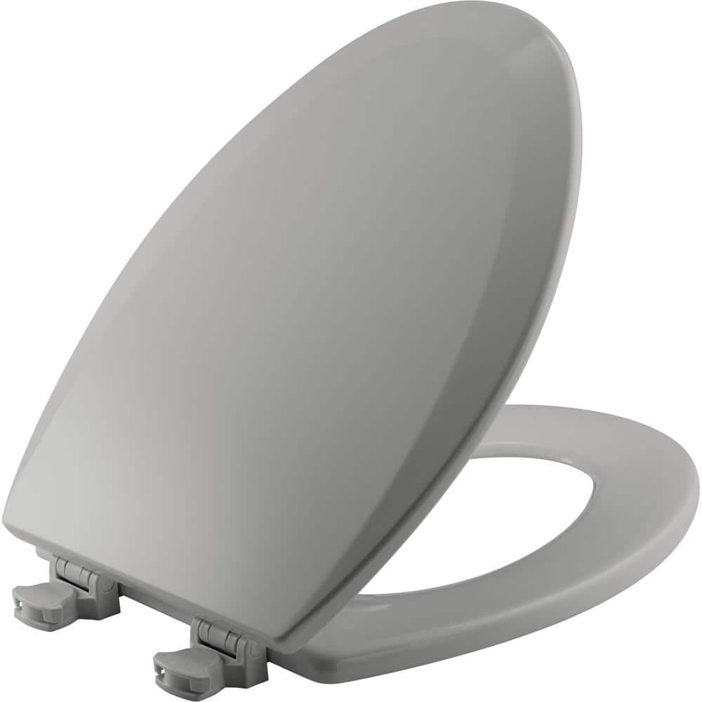 BEMIS Elongated Closed Front Enameled Wood Toilet Seat in Silver ...