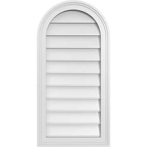 16 in. x 32 in. Round Top White PVC Paintable Gable Louver Vent Non-Functional