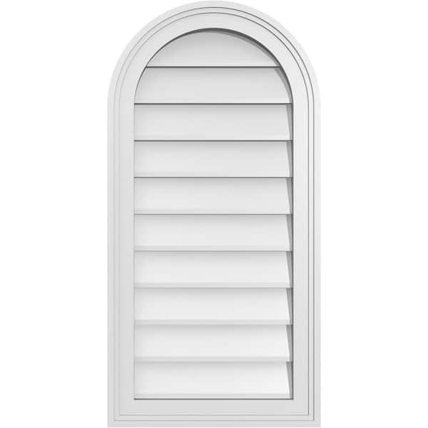 Ekena Millwork 16 in. x 32 in. Round Top White PVC Paintable Gable Louver Vent Non-Functional