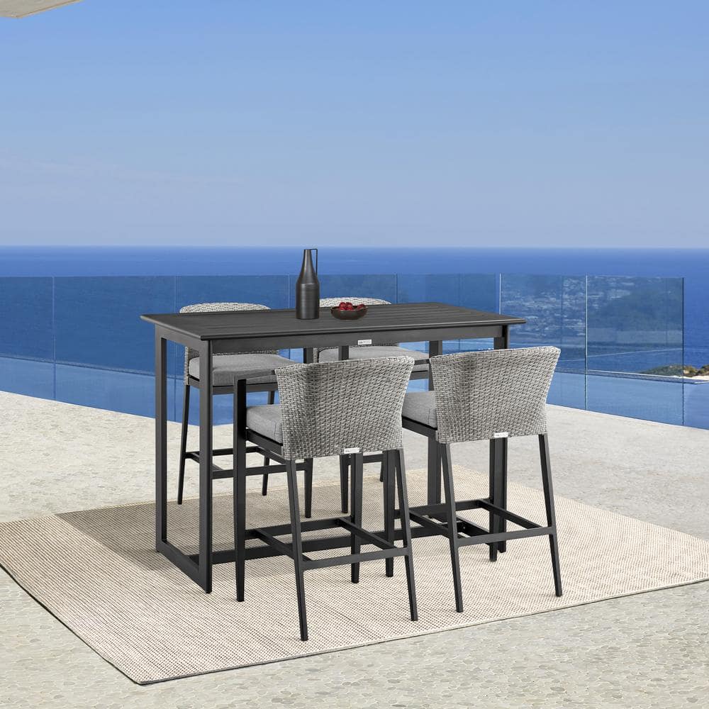 Aileen Black 5-Piece Aluminum Rectangle Bar Height Outdoor Dining Set with 