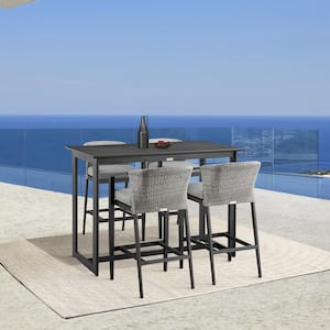 Aileen Black 5-Piece Aluminum Rectangle Bar Height Outdoor Dining Set with Dark Grey Cushions