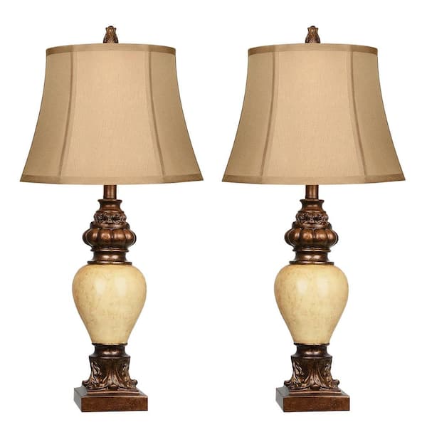 Avex 28 in. Vintage Bronze Dimmable Table Lamps Set with Bell Shade and Two Bulbs (Set of 2)