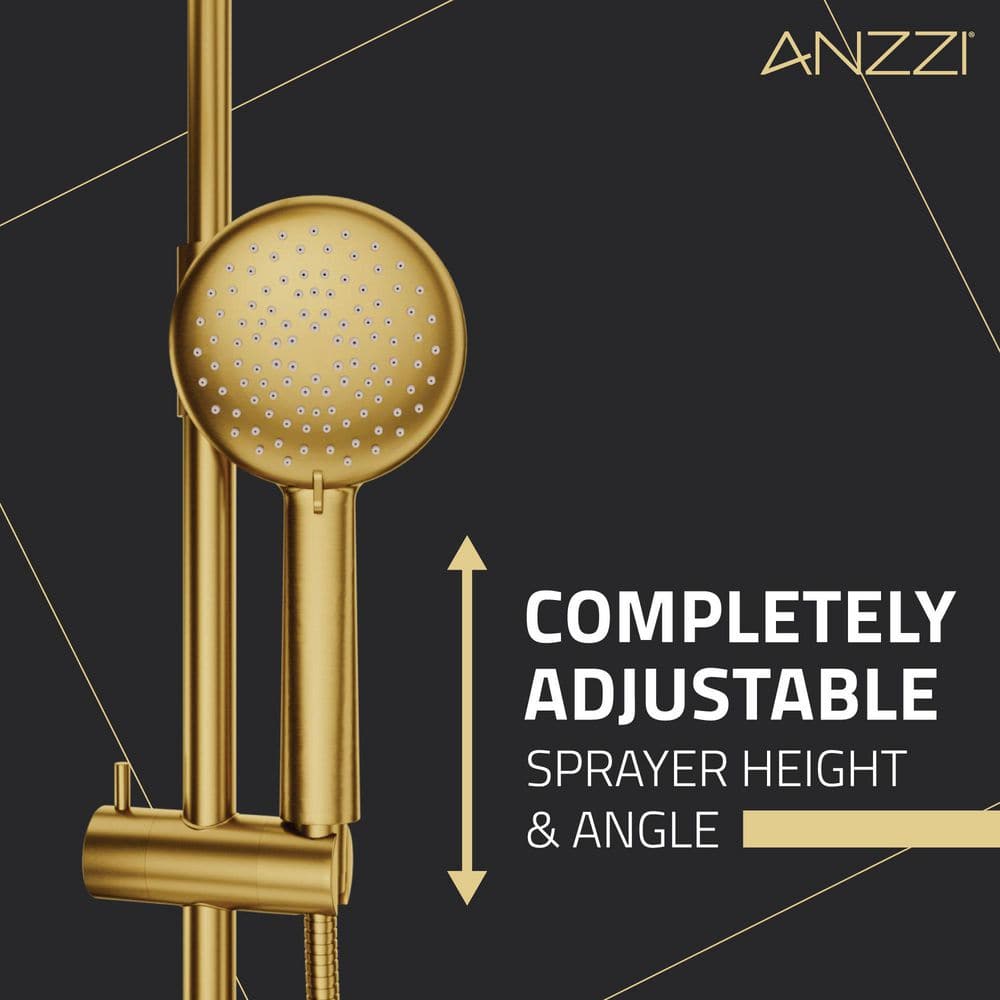 Brushed Gold Heavy Rainfall Stainless Steel Shower System with Hand Sprayer