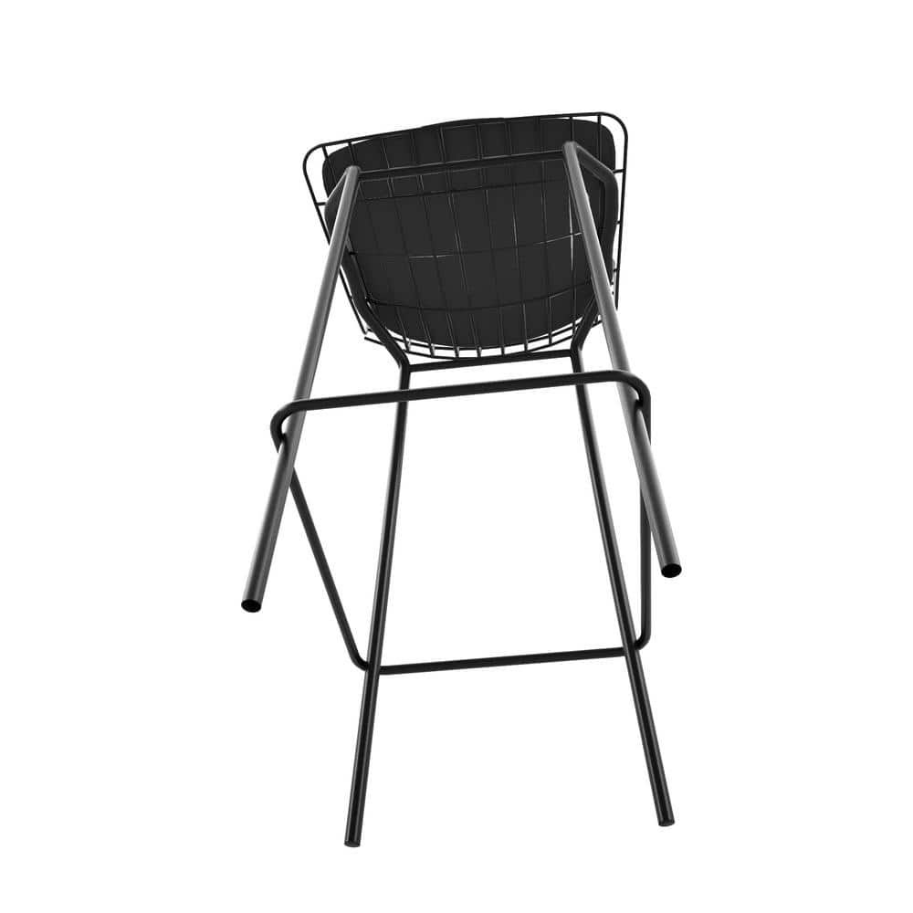Madeline 41.73" Black Metal Barstool with Leather Seat