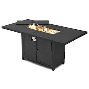 Black Rectangular Aluminum 62.5 in Outdoor Propane Fire Pit Table 50,000 BTU
