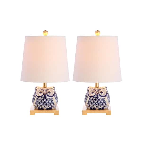 Justina 16 in. Blue/White Ceramic Mini Table Lamp, Set of 2