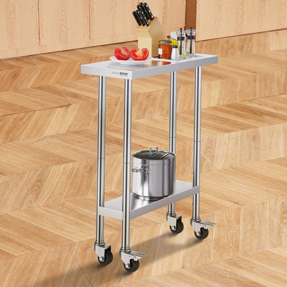Silver Stainless Steel Adjustable Height Kitchen Cart