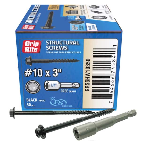 Grip-Rite #10 in. x 3 in. Dual Drive Washer Head Structural Screws 50 per Box
