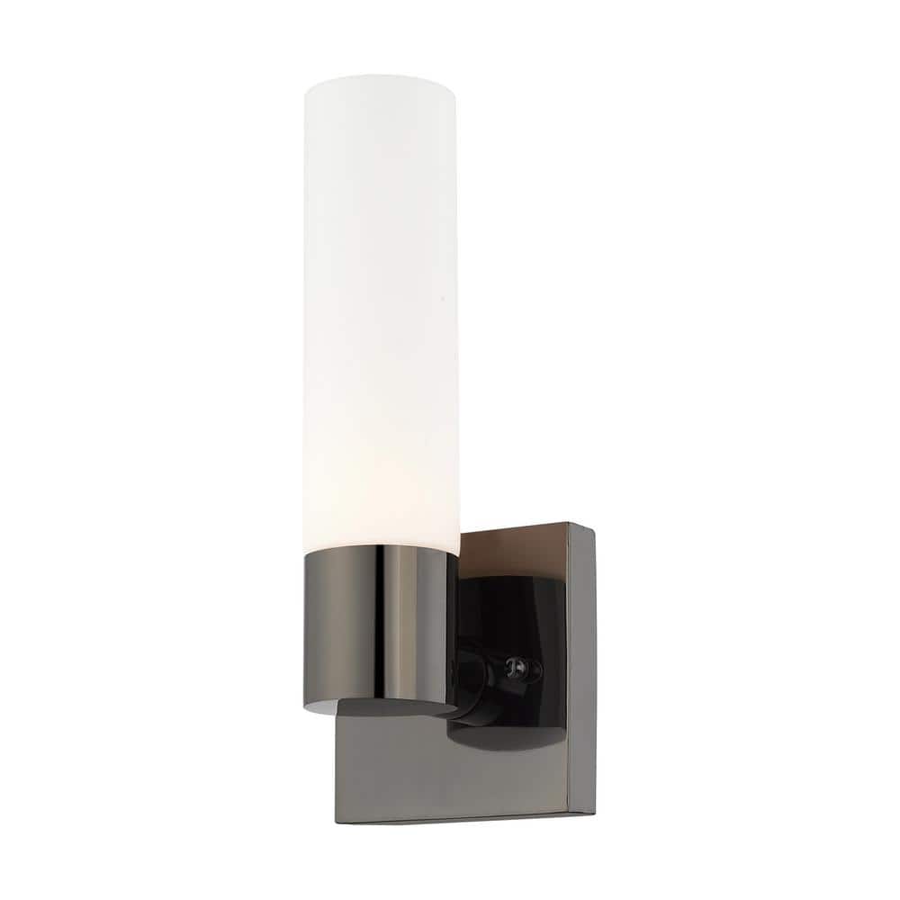 Black Chrome Dimmable Sconce with Satin Opal Glass
