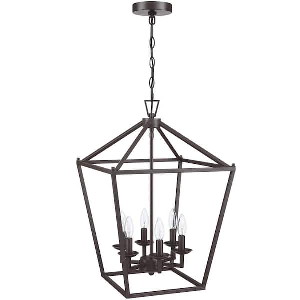 Pia Ricco 16 in. 6-Light Old Bronze Finish Caged Pendant Light