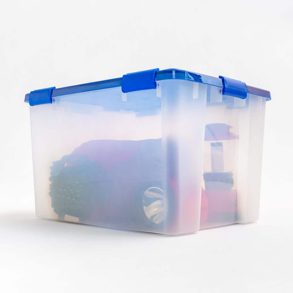 Blue and Clear Heavy-Duty Plastic Stackable Storage Box with Lid
