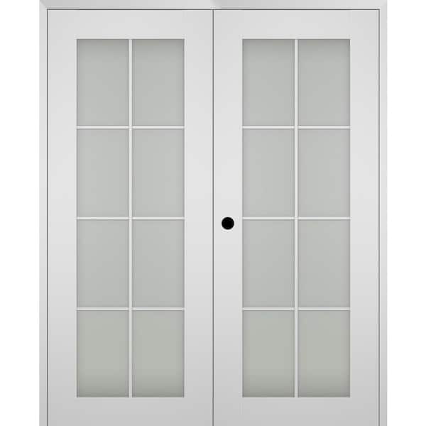 Belldinni Smart Pro 72 in. x 96 in. Right Hand Active 8-Lite Frosted Glass Polar White Wood Composite Double Prehung French Door
