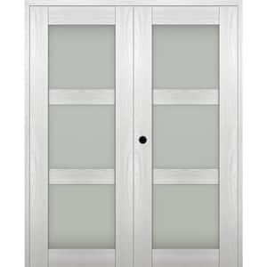 Vona 56"x 80" Right Hand Active 3-Lite Frosted Glass Ribeira Ash Wood Composite Double Prehung French Door