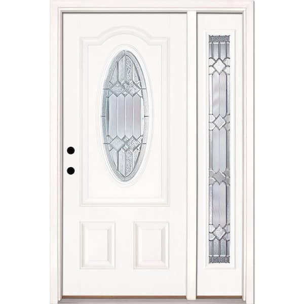 Feather River Doors 50.5 in.x81.625in.Mission Pointe Zinc 3/4 Oval Lt Unfinished Smooth Right-Hand Fiberglass Prehung Front Door w/Sidelite
