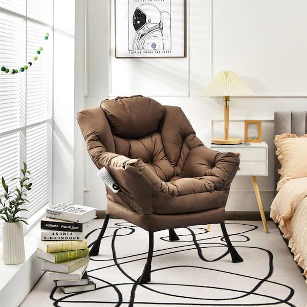 Costway Modern Brown Polyester Fabric Lazy Armchair Single Sofa Chair with Side Pocket