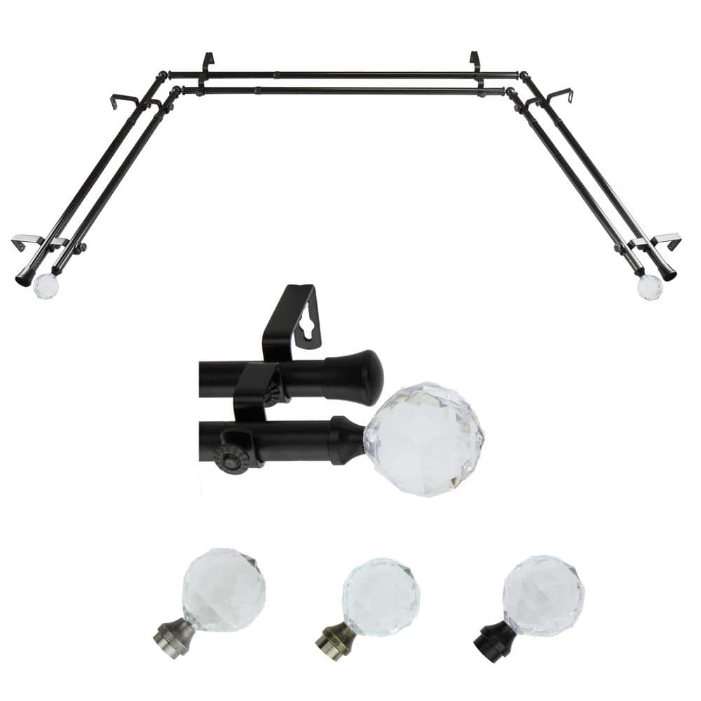 "13/16"" Dia Adjustable 20""-36"", 38""-72"" Bay Window Double Curtain Rod with Leticia Finials in Black" price history on PriceWatchPro