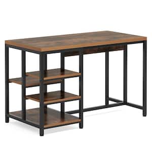 Bryauna Brown Kitchen Island with Storage, Industrial Small Dining Island Table with 5 Shelves