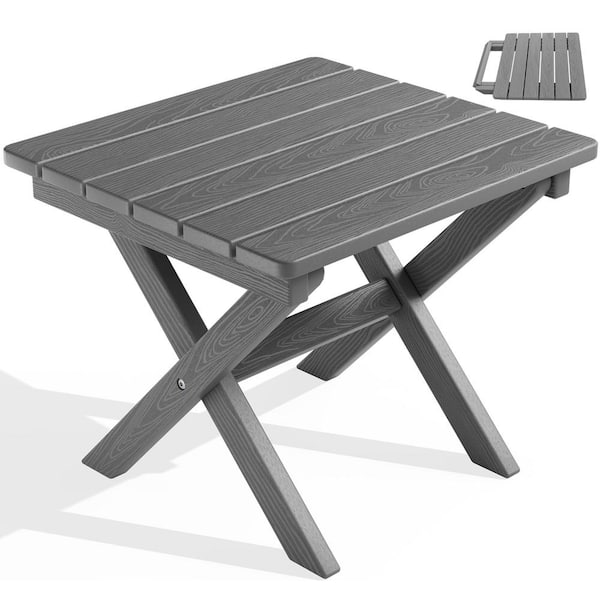 Phewnyzo 16.73 in. x 17.91 in. x 14.37 in. Gray Rectangular High Density Plastic Portable Small Outdoor Table Weather Resistant