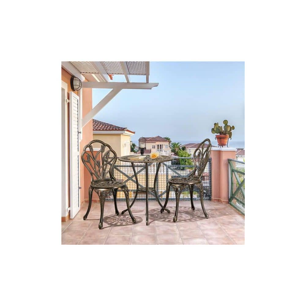 Copper Cast Aluminum 3-Piece Patio Bistro Set with Tulip Design