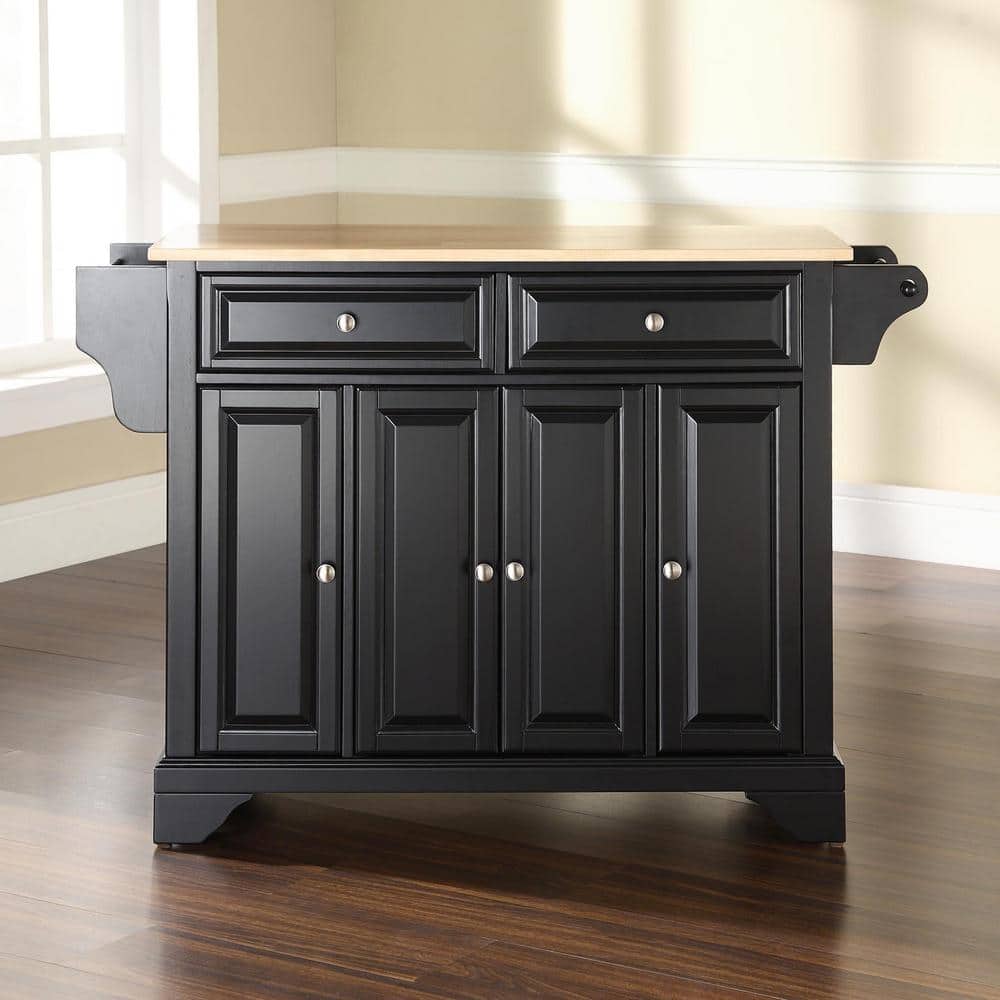 Black Kitchen Island Cart with Natural Wood Top