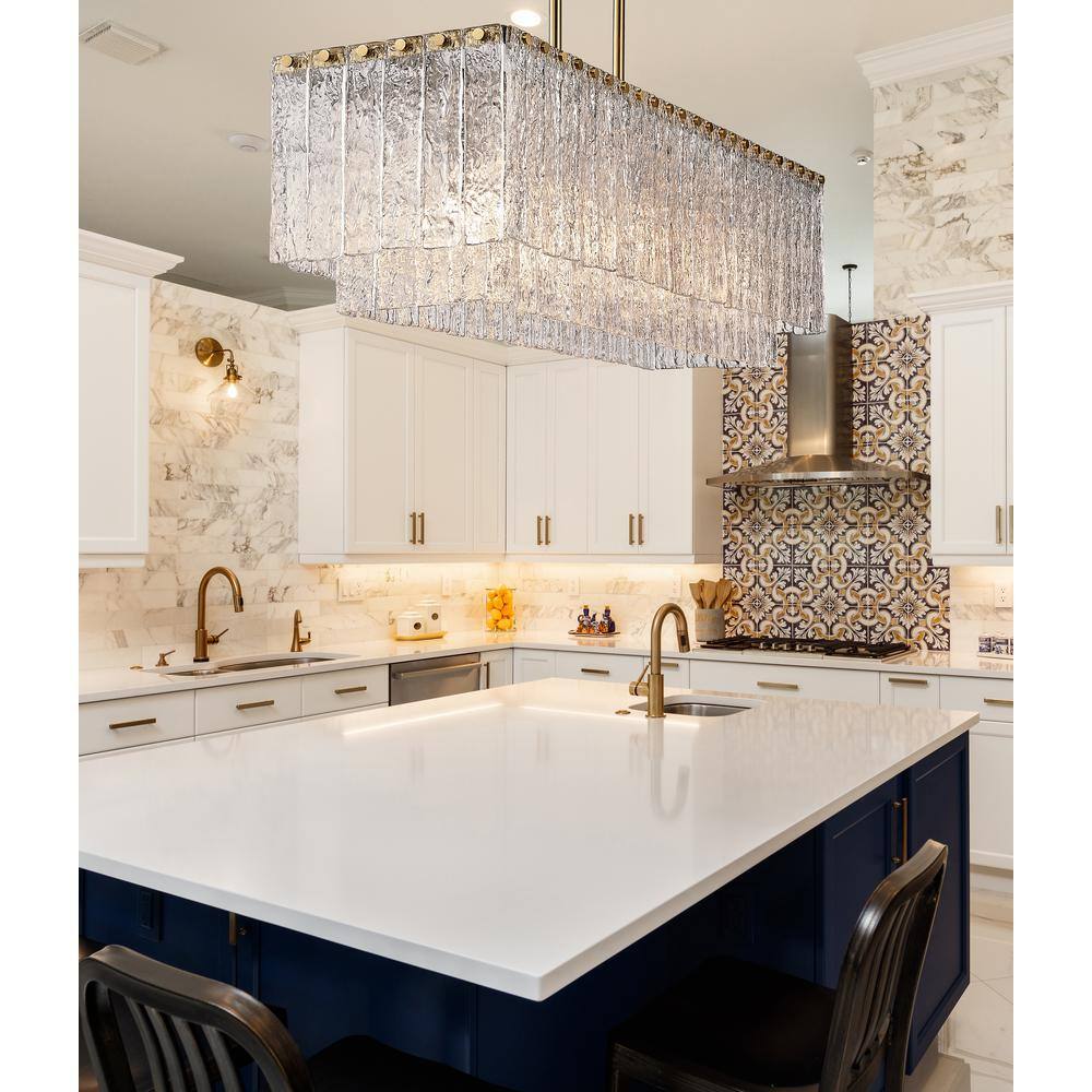 Modern Gold and Glass 5-Light Linear Chandelier
